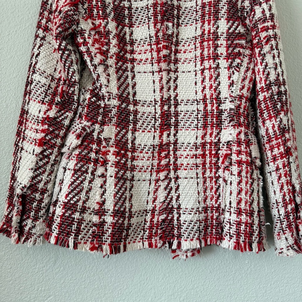 RARE Zara Red White Tweed Blazer Rhinestone Jewled abutting Double breasted XS - Picture 14 of 17